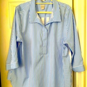 Top, Chicos, size 3. Blue stripes, buttons down back, blue.